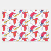 かわいい雪だるまとスノーフレークのパターン子供のクリスマス ラッピングペーパーシート (正面2)