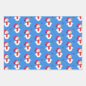 かわいい雪だるまとスノーフレークのパターン子供のクリスマス ラッピングペーパーシート (正面)