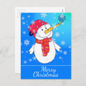 かわいい雪だるまとスノーフレークスケッチクリスマス シーズンポストカード (正面/裏面)