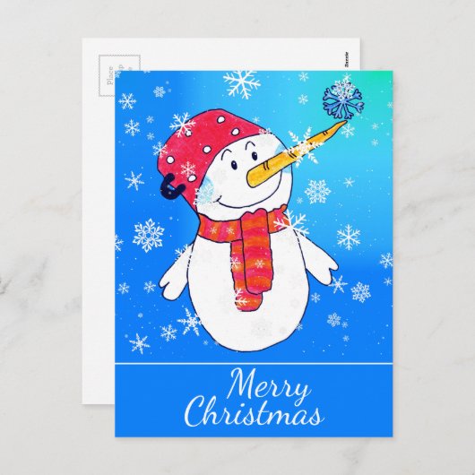 かわいい雪だるまとスノーフレークスケッチクリスマス シーズンポストカード (正面/裏面)