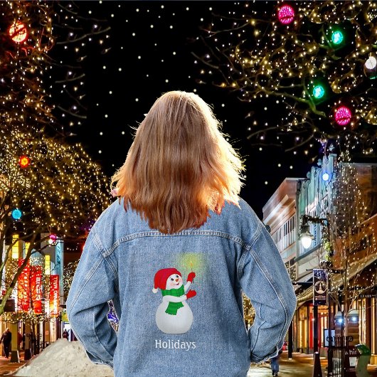 かわいい雪だるまとタイポグラフィ デニムジャケット