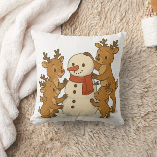 かわいい雪だるまとトナカイの冬の枕 クッション