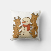 かわいい雪だるまとトナカイの冬の枕 クッション (正面)