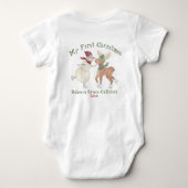 かわいい雪だるまとトナカイ私の初めてのクリスマス ベビーボディスーツ (裏面)