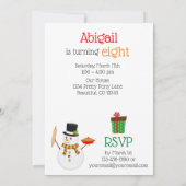 かわいい雪だるまとプレゼントのクリスマス誕生日 招待状 (裏面)