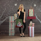 かわいい雪だるまとライトハウスオンプレイドモノグラム名 トートバッグ