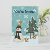 かわいい雪だるまとリス冬誕生日 招待状 (スタンド正面)