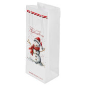 かわいい雪だるまと冬の名前をカスタムする ワインギフトバッグ (正面アングル)