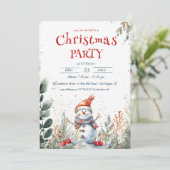 かわいい雪だるまと冬の屋外クリスマスパーティー 招待状 (スタンド正面)