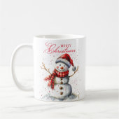 かわいい雪だるまと冬の白いメリークリスマス コーヒーマグカップ (左)