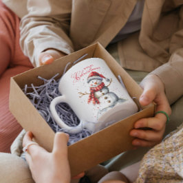 かわいい雪だるまと冬の白いメリークリスマス コーヒーマグカップ