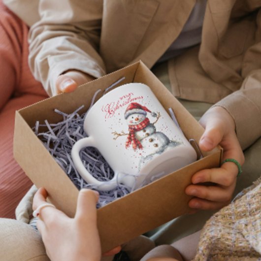 かわいい雪だるまと冬の白いメリークリスマス コーヒーマグカップ