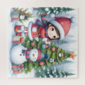 かわいい雪だるまと友人 ジグソーパズル (横)