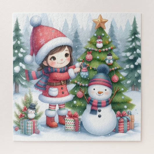 かわいい雪だるまと友人 ジグソーパズル (縦)