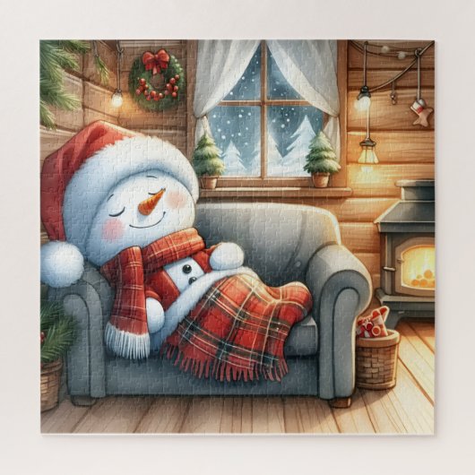 かわいい雪だるまと友人 ジグソーパズル (縦)