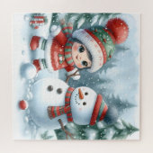 かわいい雪だるまと友人 ジグソーパズル (横)