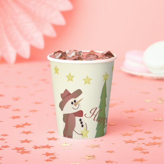 かわいい雪だるまと星 紙コップ (インサイチュ)