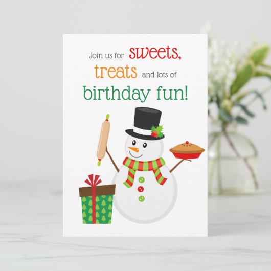 かわいい雪だるまと現在のクリスマス誕生日 招待状 (スタンド正面)