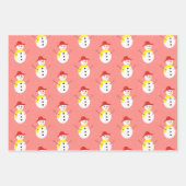 かわいい雪だるまと赤い雪 ラッピングペーパーシート (正面3)