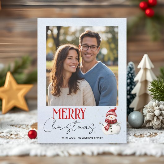 かわいい雪だるまと雪のクリスマスフォト シーズンカード