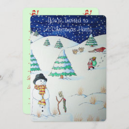 かわいい雪だるまと雪の中のクリスマスストッキング 招待状