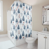 かわいい雪だるまと雪の木々メリークリスマス シャワーカーテン (インサイチュ)
