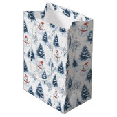 かわいい雪だるまと雪の木々メリークリスマス ミディアムペーパーバッグ (正面アングル)