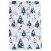 かわいい雪だるまと雪の木々メリークリスマス ミディアムペーパーバッグ (正面)