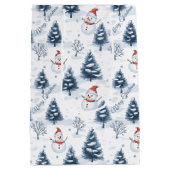 かわいい雪だるまと雪の木々メリークリスマス ミディアムペーパーバッグ (裏面)