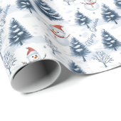 かわいい雪だるまと雪の木々メリークリスマス ラッピングペーパー (ロールコーナー)