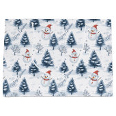 かわいい雪だるまと雪の木々メリークリスマス ラージペーパーバッグ (正面)