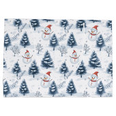 かわいい雪だるまと雪の木々メリークリスマス ラージペーパーバッグ (裏面)