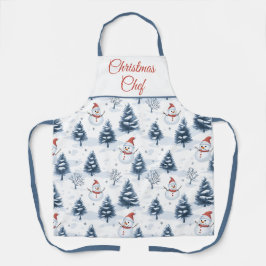 かわいい雪だるまと雪の木 エプロン