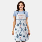 かわいい雪だるまと雪の木 エプロン (着用した状態)
