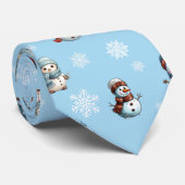 かわいい雪だるまと雪の結晶のクリスマスパターン ネクタイ (ロール)