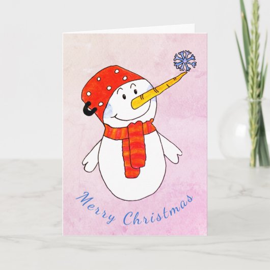 かわいい雪だるまと雪の結晶の子供たちのクリスマス シーズンカード (正面)