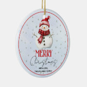 かわいい雪だるまと雪クリスマスの休日の写真 セラミックオーナメント (右)