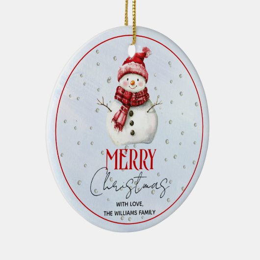 かわいい雪だるまと雪クリスマスの休日の写真 セラミックオーナメント (右)