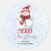 かわいい雪だるまと雪クリスマス ラウンドシール (正面)