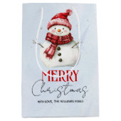 かわいい雪だるまと雪メリークリスマスホリデー ミディアムペーパーバッグ (正面)