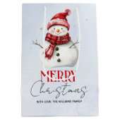 かわいい雪だるまと雪メリークリスマスホリデー ミディアムペーパーバッグ (裏面)