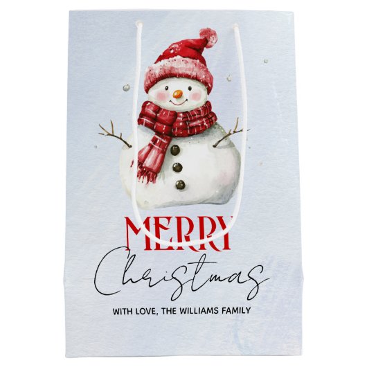 かわいい雪だるまと雪メリークリスマスホリデー ミディアムペーパーバッグ (裏面)
