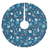 かわいい雪だるまと雪片クリスマス ブラッシュドポリエステルツリースカート (正面)
