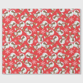 かわいい雪だるまと雪片クリスマス ラッピングペーパー (フラット)