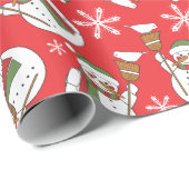 かわいい雪だるまと雪片クリスマス ラッピングペーパー (ロールコーナー)