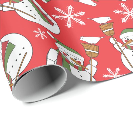 かわいい雪だるまと雪片クリスマス ラッピングペーパー (ロールコーナー)