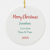 かわいい雪だるまと鳥のリースクリスマス セラミックオーナメント (裏面)