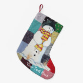 かわいい雪だるまのおもしろいの多彩なパッチワークの生地 スモールクリスマスストッキング (正面 (吊り時))