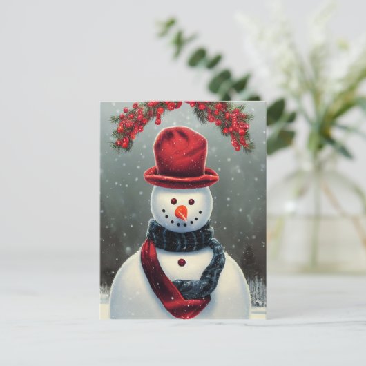 かわいい雪だるまのカスタムファミリー写真ホリデーカード シーズンポストカード (スタンド正面)