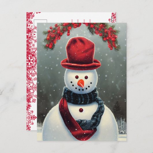 かわいい雪だるまのカスタムファミリー写真ホリデーカード シーズンポストカード (正面/裏面)